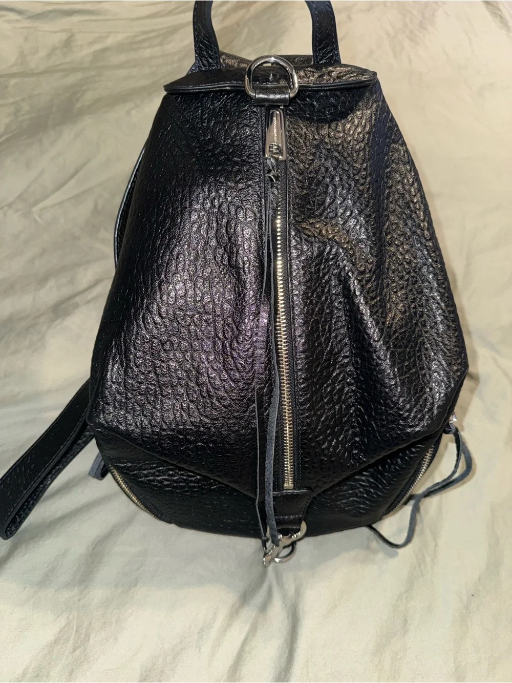 rebecca minkoff julian regular medium black pebbled leather backpack